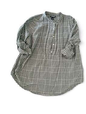 Lands' End Women's Black/Ivory Glen Plaid Flannel Pintuck Tunic Top